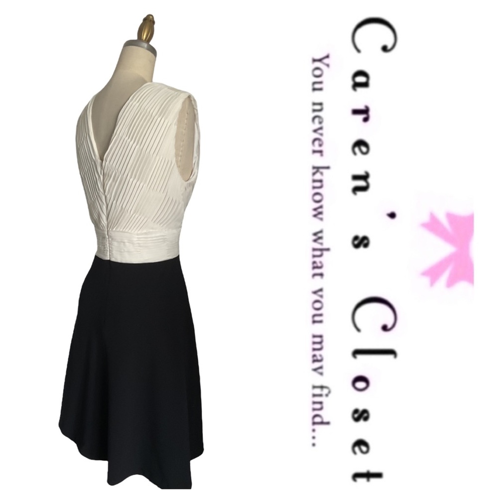 DKNY Black & White Chiffon Stretch Knit Cocktail Skater Fit & Flare Dress - Picture 12 of 16